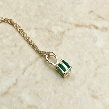 14 Karat Yellow Gold May Birthstone Natural Round Emerald Solitaire Pendant Necklace - WeilJewelry