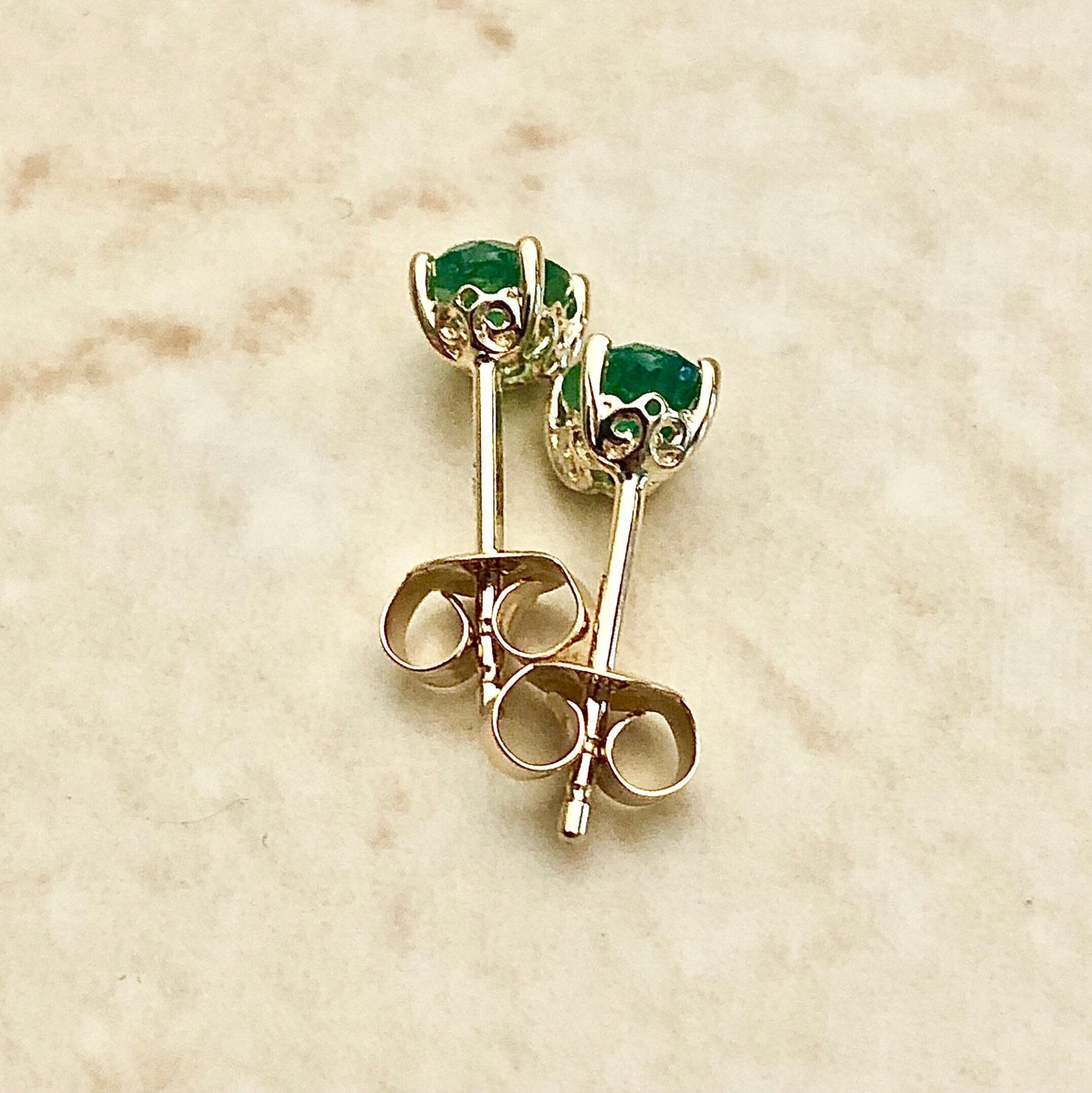 14 Karat Yellow Gold May Birthstone Oval Emerald Stud Earrings - WeilJewelry