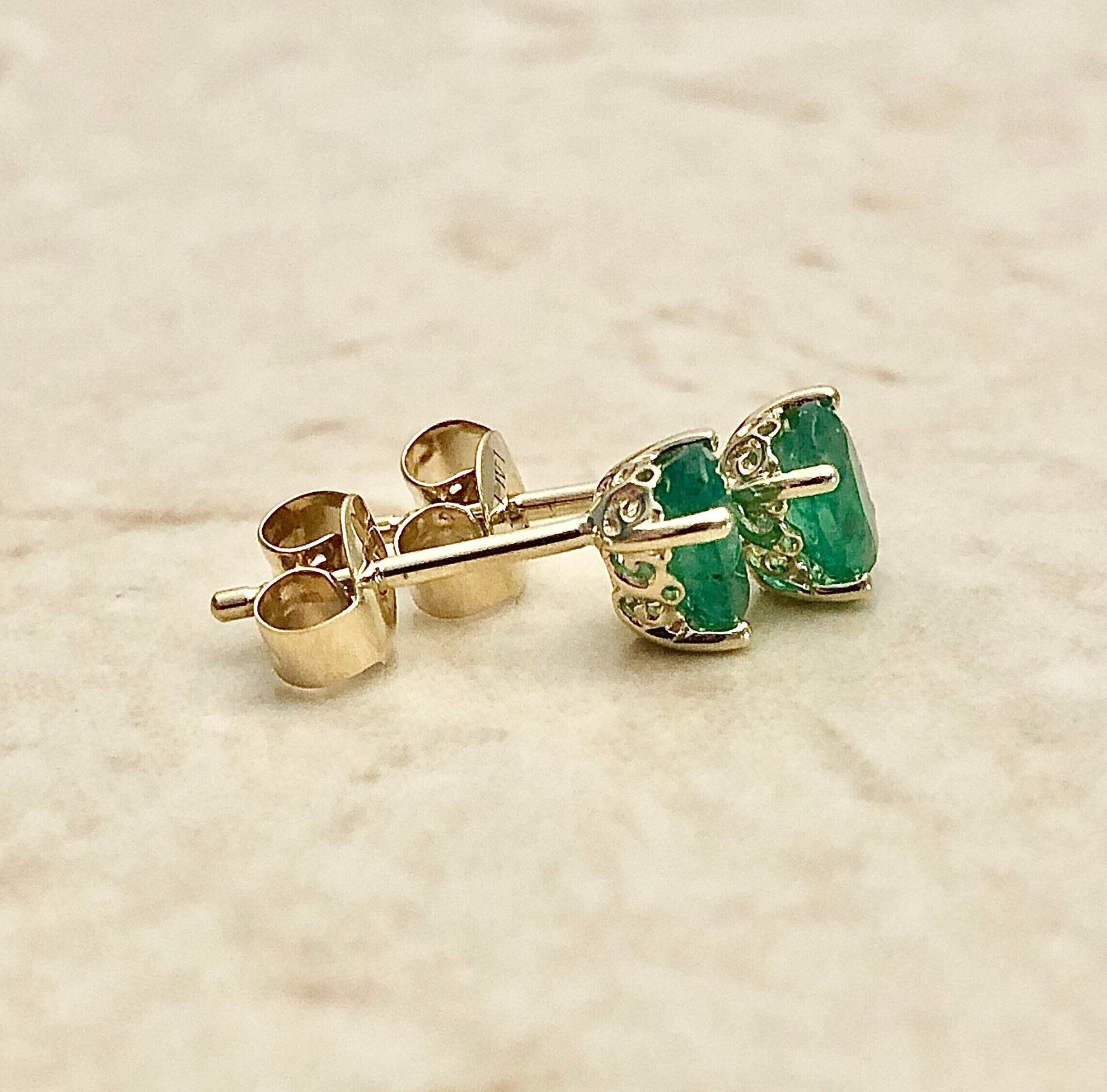 14 Karat Yellow Gold May Birthstone Oval Emerald Stud Earrings - WeilJewelry