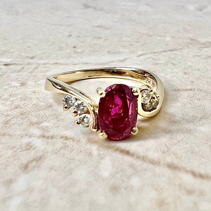 14K Natural Ruby & Diamond Ring - Yellow Gold Oval Ruby Cocktail Ring - Promise Ring - July Birthstone - Birthday Gift - Best Gift For Her