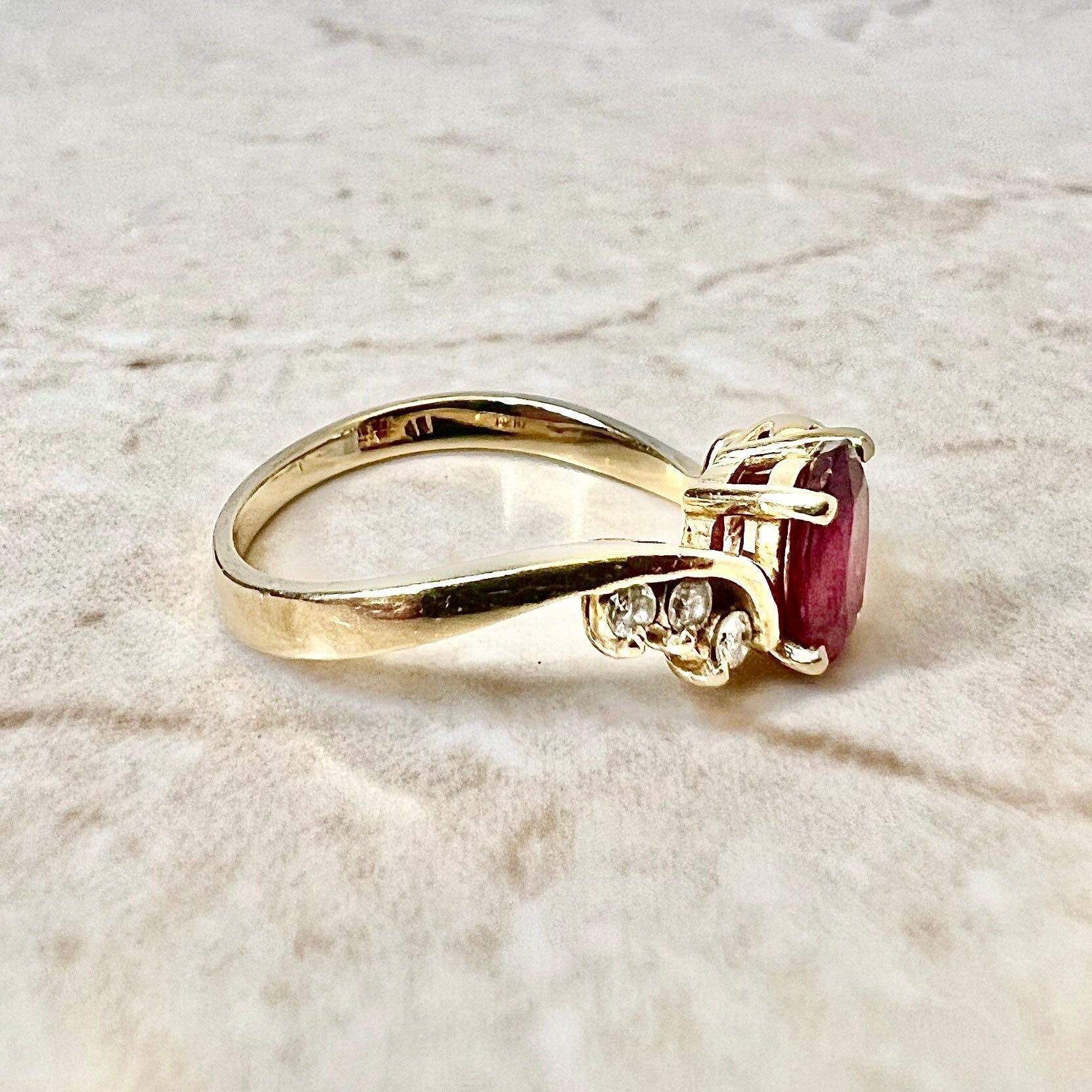 14K Natural Ruby & Diamond Ring - Yellow Gold Oval Ruby Cocktail Ring - Promise Ring - July Birthstone - Birthday Gift - Best Gift For Her