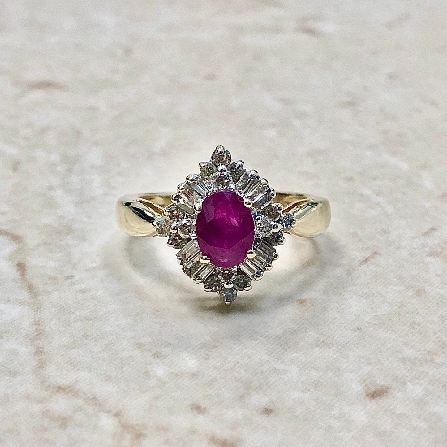 14 Karat Yellow Gold Natural Ruby & Diamond Halo Ring - WeilJewelry