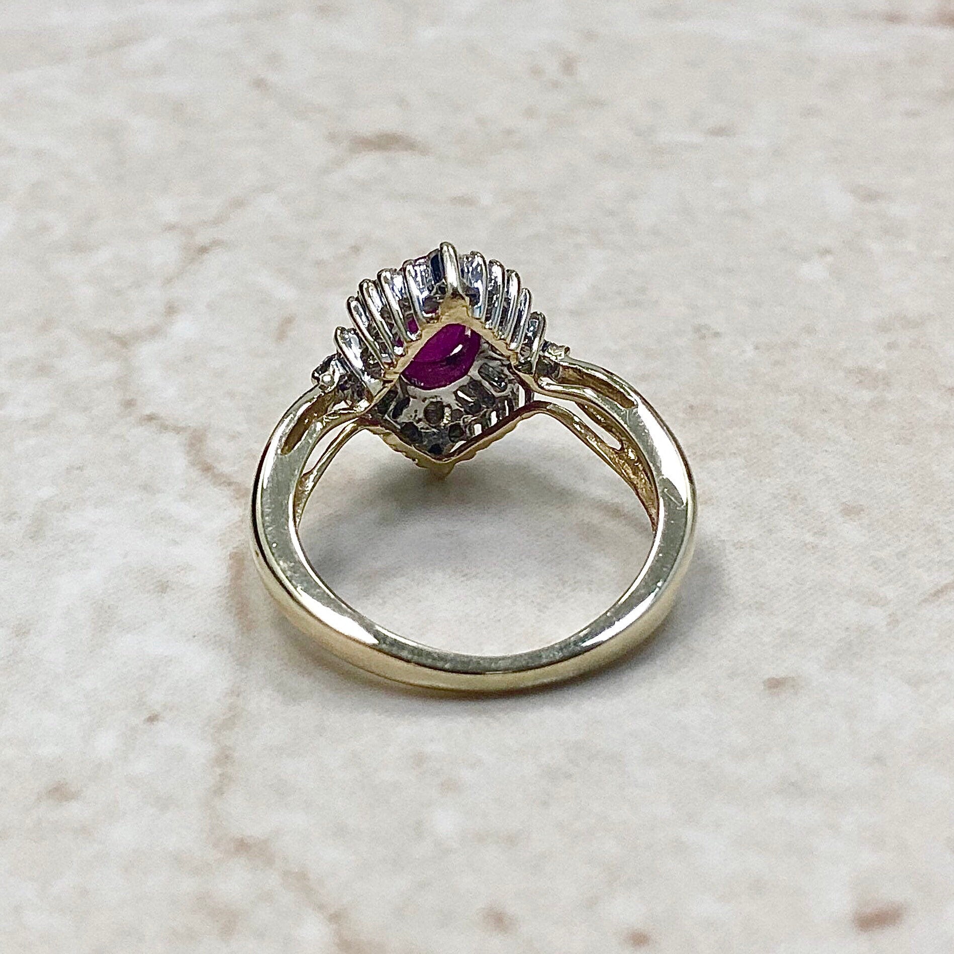 14 Karat Yellow Gold Natural Ruby & Diamond Halo Ring - WeilJewelry