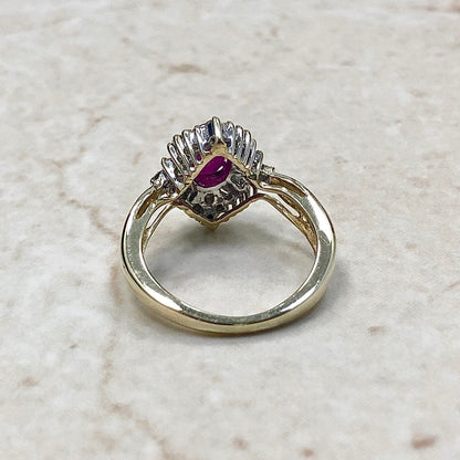 14 Karat Yellow Gold Natural Ruby & Diamond Halo Ring - WeilJewelry