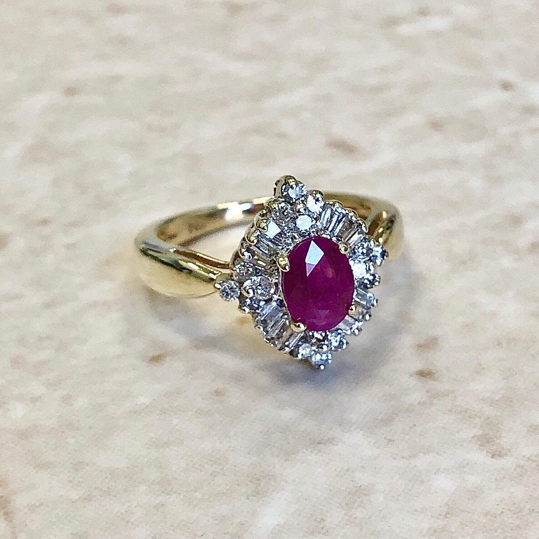 14 Karat Yellow Gold Natural Ruby & Diamond Halo Ring - WeilJewelry