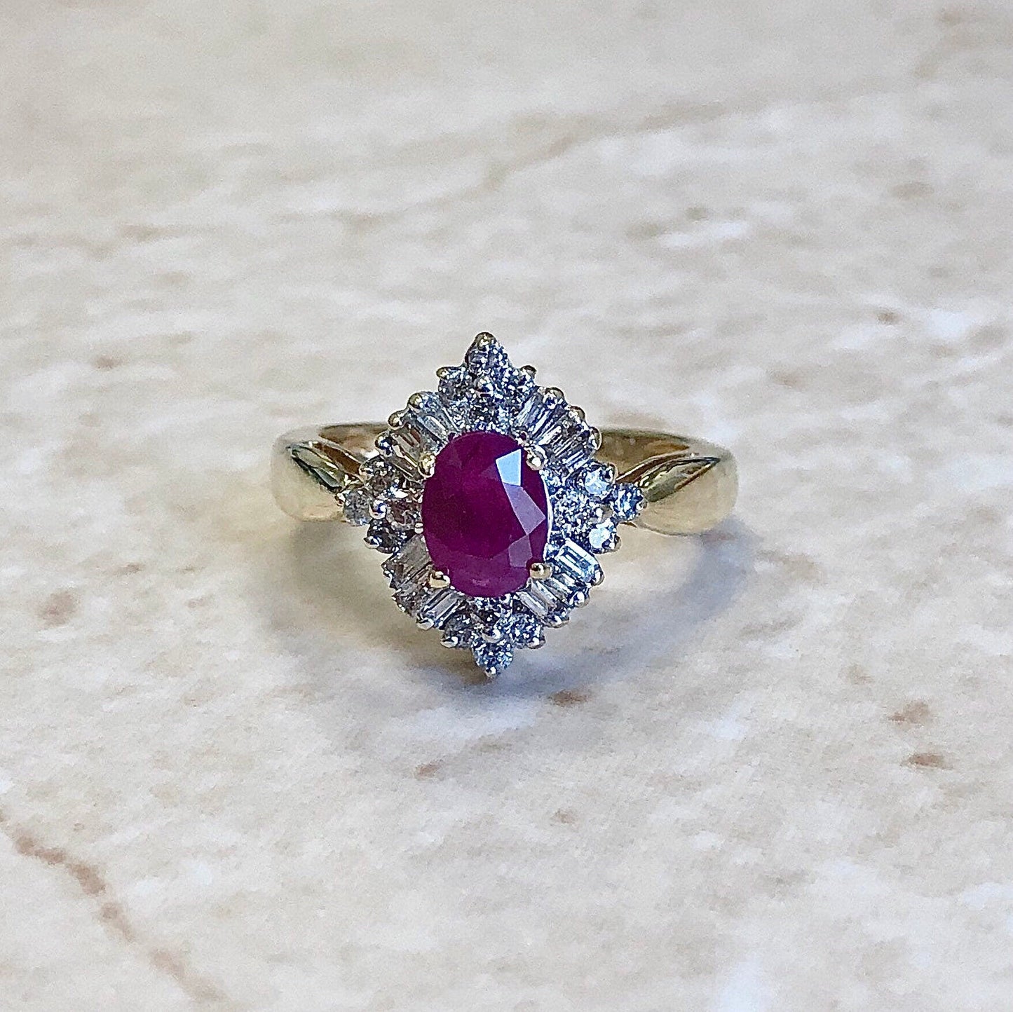 14 Karat Yellow Gold Natural Ruby & Diamond Halo Ring - WeilJewelry