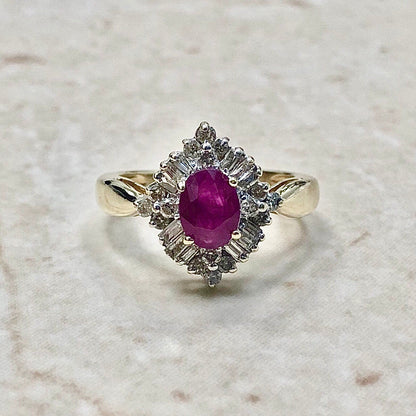 14 Karat Yellow Gold Natural Ruby & Diamond Halo Ring - WeilJewelry