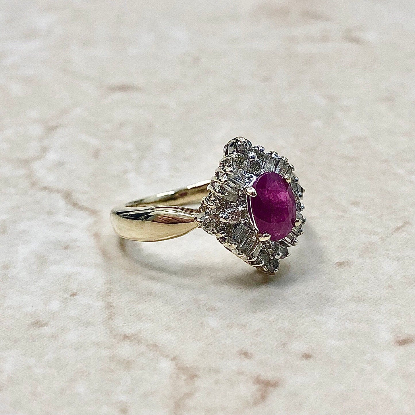 14 Karat Yellow Gold Natural Ruby & Diamond Halo Ring - WeilJewelry