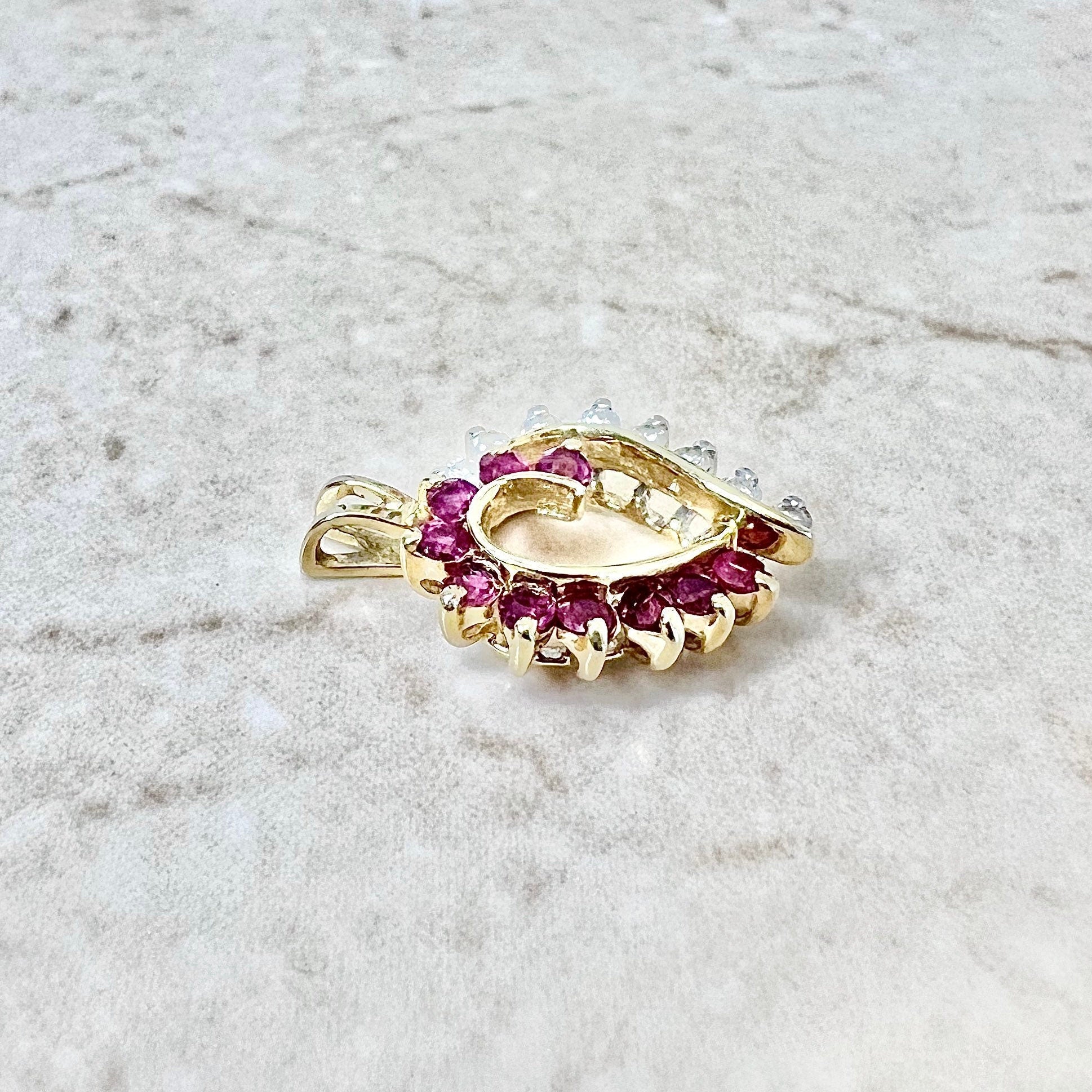 CLEARANCE 40% OFF - 14 Karat Yellow Gold Natural Ruby & Diamond Heart Pendant - WeilJewelry