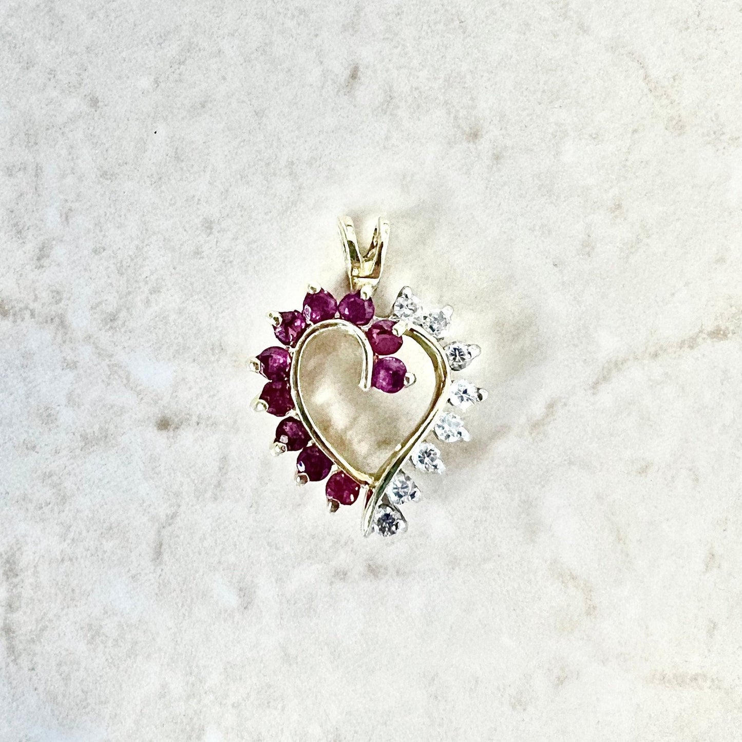 CLEARANCE 40% OFF - 14 Karat Yellow Gold Natural Ruby & Diamond Heart Pendant - WeilJewelry