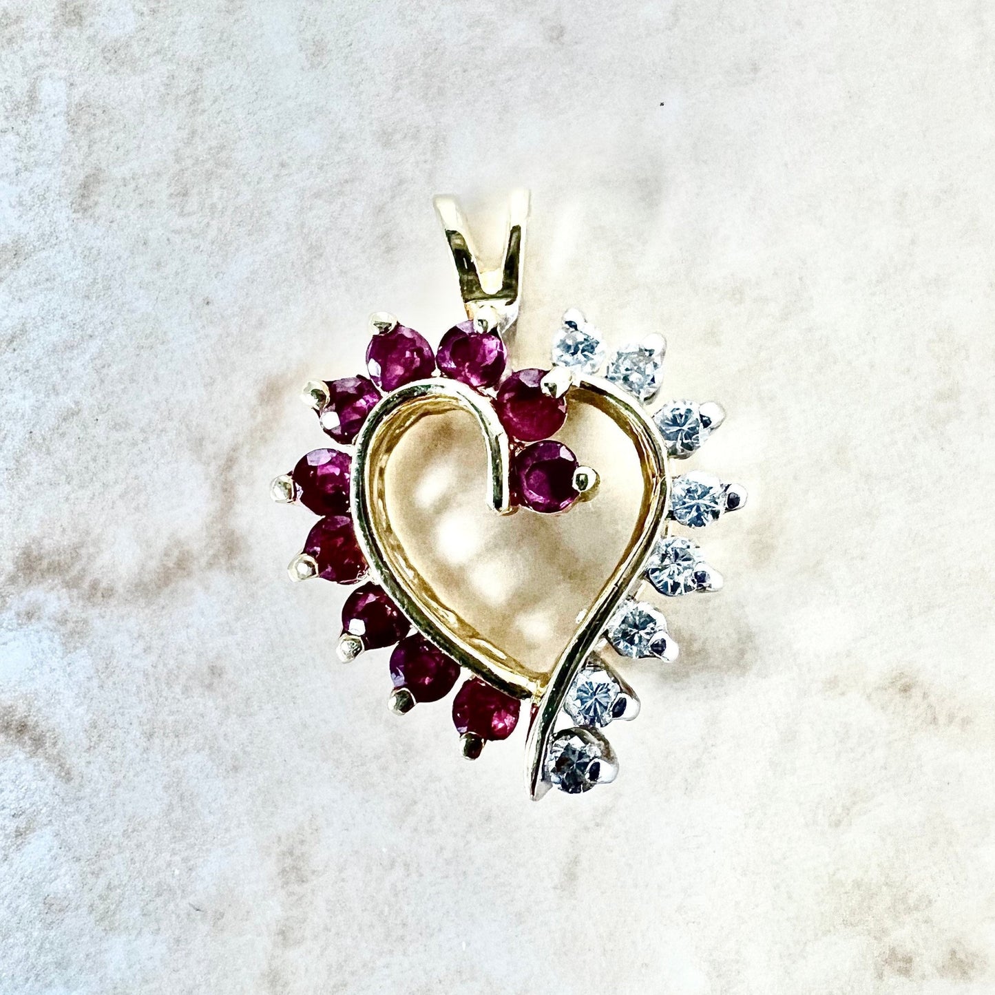 CLEARANCE 40% OFF - 14 Karat Yellow Gold Natural Ruby & Diamond Heart Pendant - WeilJewelry