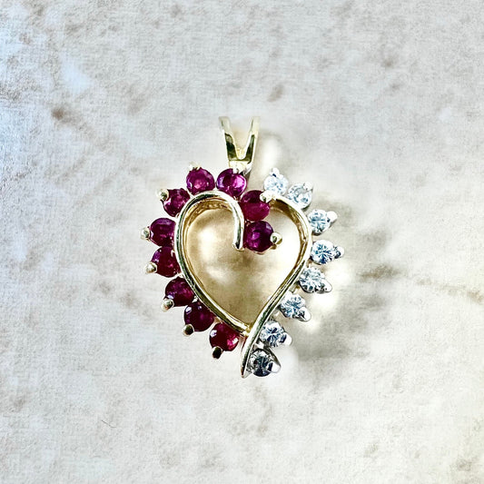 14K Diamond & Natural Ruby Heart Pendant Necklace - Yellow Gold Ruby Pendant - Heart Ruby Pendant - Heart Necklace - July Birthstone Gift
