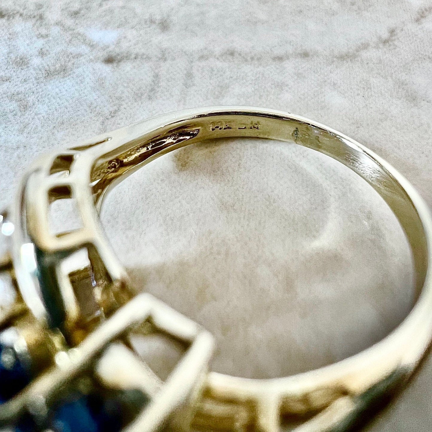 14K Natural Sapphire & Diamond Cocktail Ring - Yellow Gold Three Stone Ring - Genuine Gemstone - September Birthstone - Birthday Gift