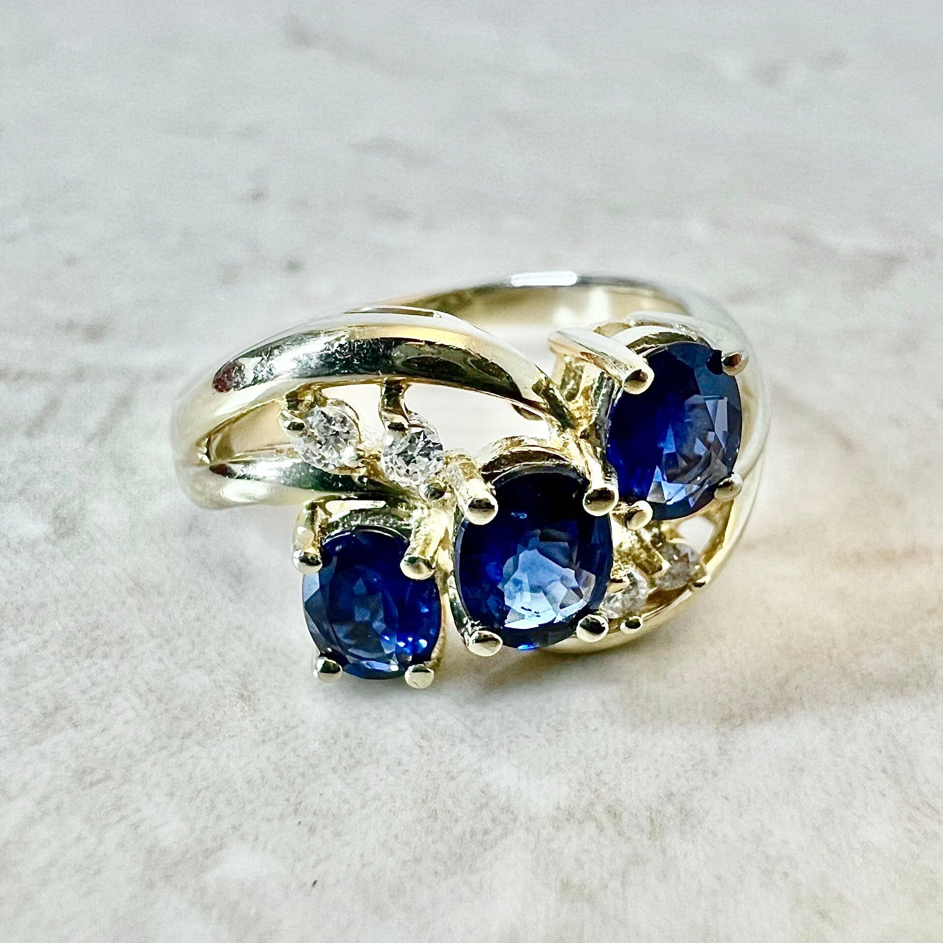 14 Karat Yellow Gold Natural Sapphire & Diamond Cocktail Ring - WeilJewelry