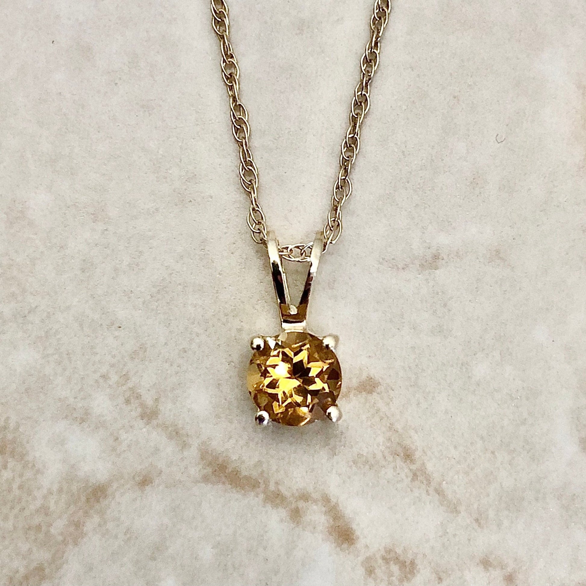14K Round Citrine Pendant Necklace - Yellow Gold Pendant - November Birthstone - Genuine Gemstone - Birthday Gift - Best Gift For Her