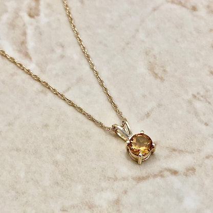 14K Round Citrine Pendant Necklace - Yellow Gold Pendant - November Birthstone - Genuine Gemstone - Birthday Gift - Best Gift For Her