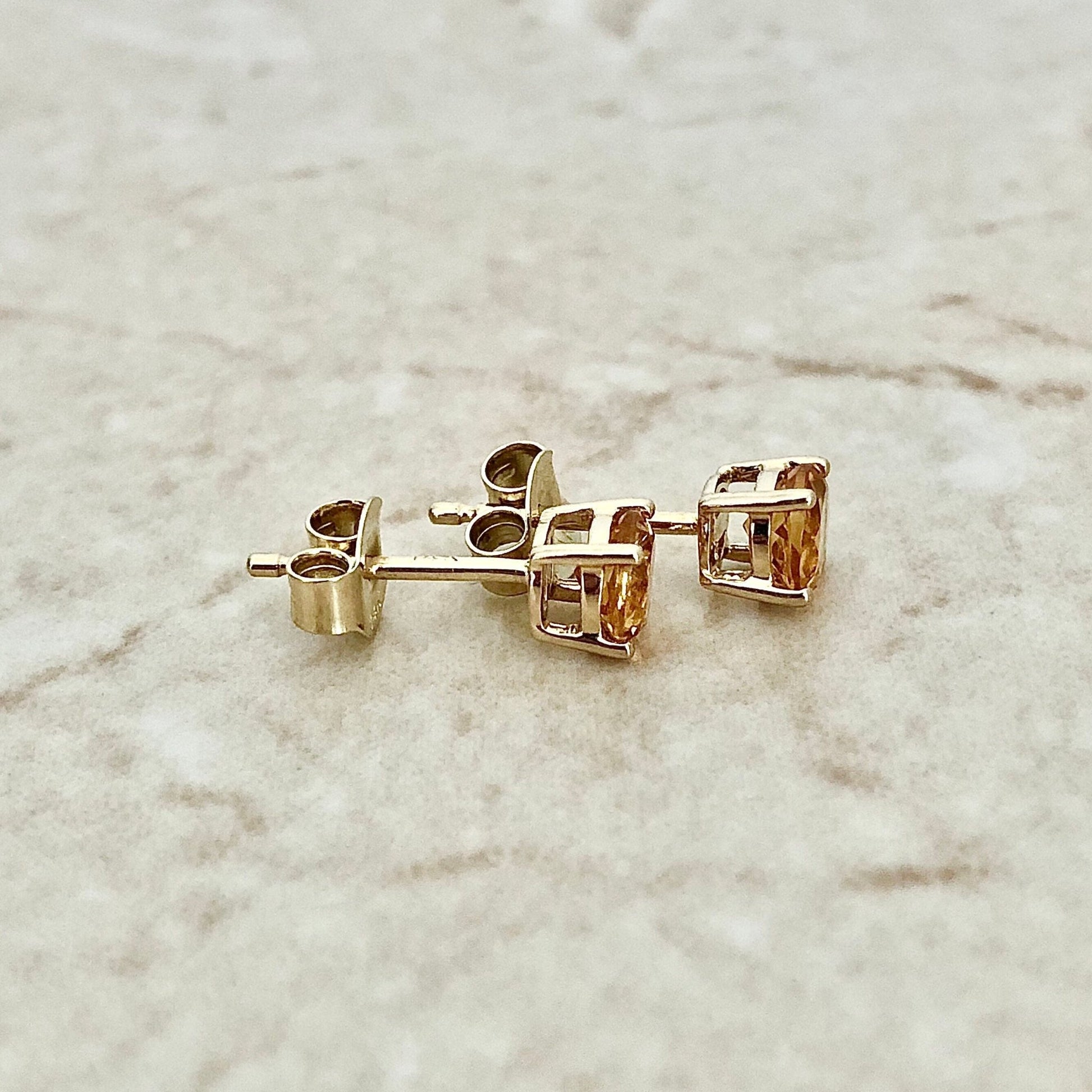 Round Citrine Stud Earrings - 14 Karat Yellow Gold - November Birthstone - Genuine Gemstone - Push Backs - Birthday Gift