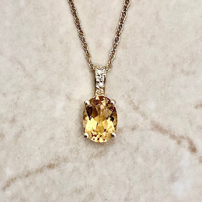 Citrine & Diamond Pendant Necklace - 14K Yellow Gold Pendant - November Birthstone - Genuine Gemstone - Birthday Gift - Best Gift For Her