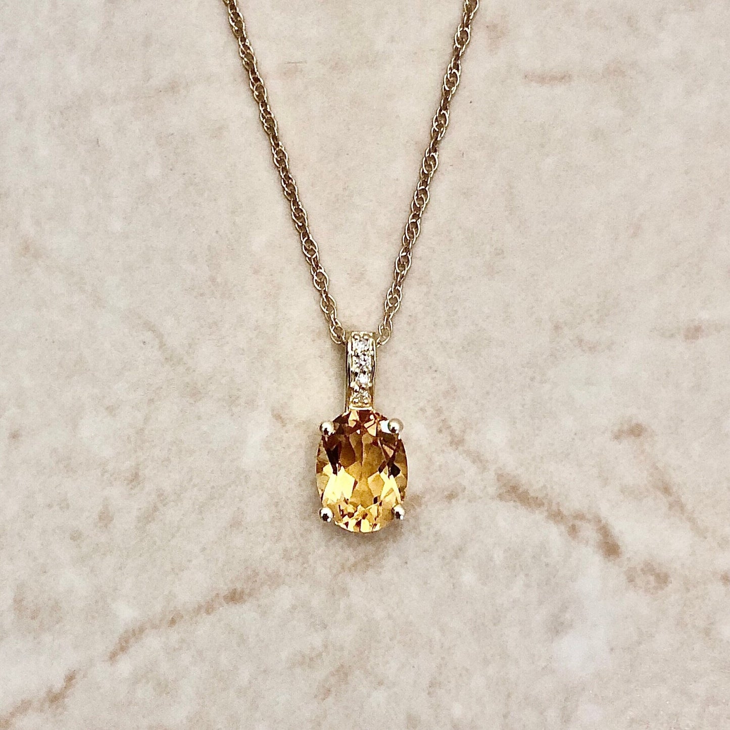 Citrine & Diamond Pendant Necklace - 14K Yellow Gold Pendant - November Birthstone - Genuine Gemstone - Birthday Gift - Best Gift For Her