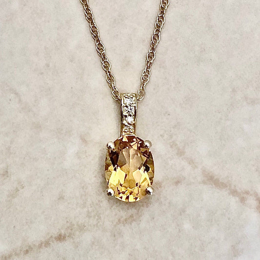 Citrine & Diamond Pendant Necklace - 14K Yellow Gold Pendant - November Birthstone - Genuine Gemstone - Birthday Gift - Best Gift For Her