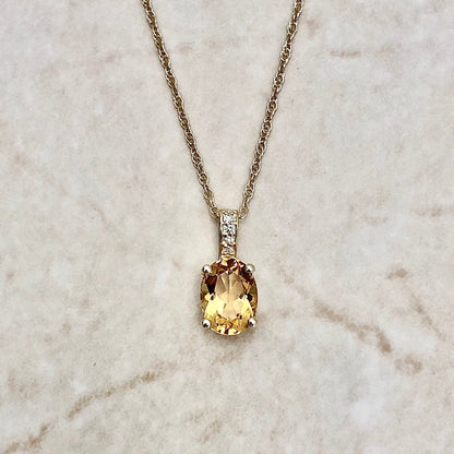 Citrine & Diamond Pendant Necklace - 14K Yellow Gold Pendant - November Birthstone - Genuine Gemstone - Birthday Gift - Best Gift For Her