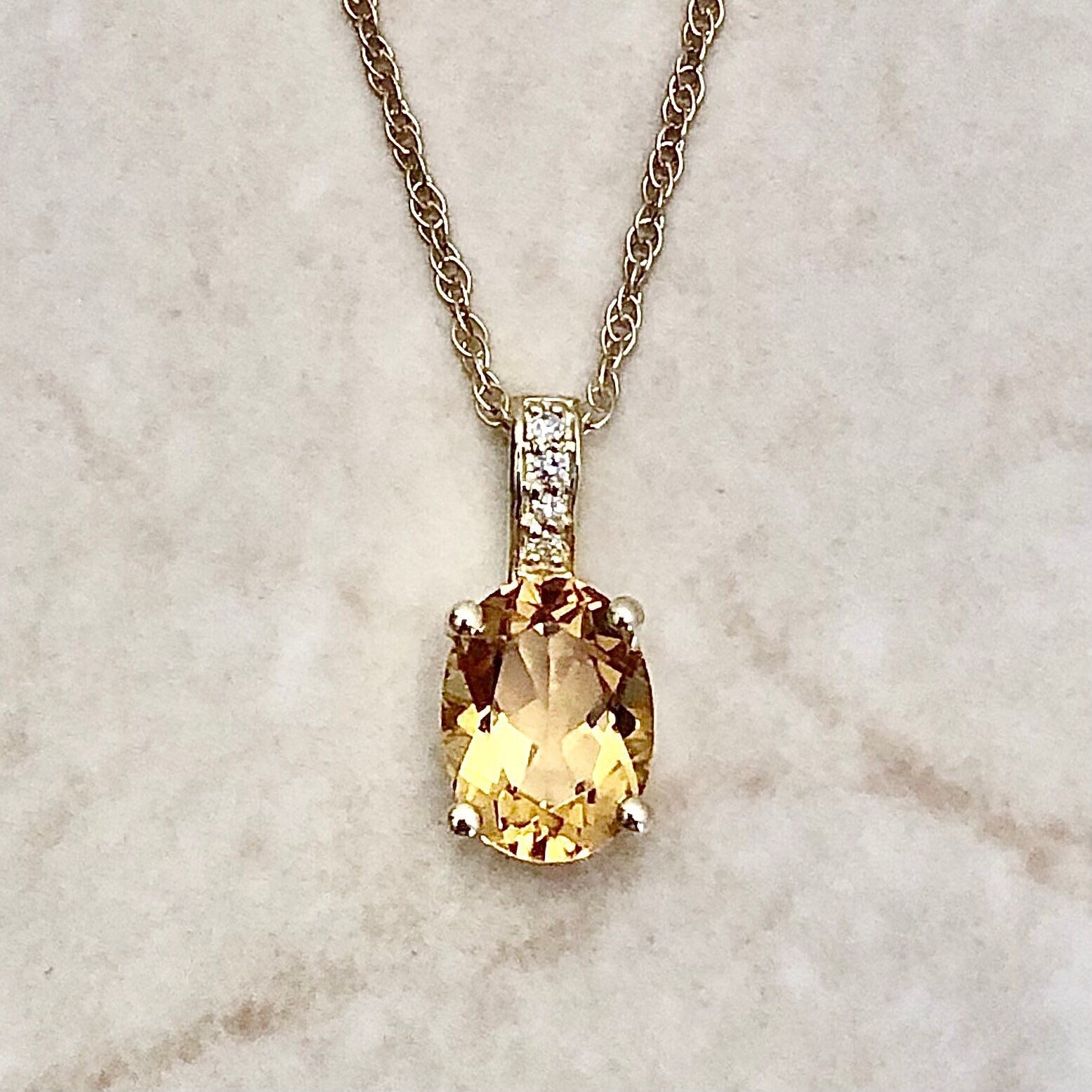 Citrine & Diamond Pendant Necklace - 14K Yellow Gold Pendant - November Birthstone - Genuine Gemstone - Birthday Gift - Best Gift For Her