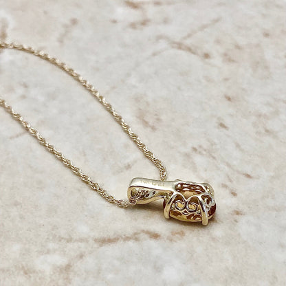 Citrine & Diamond Pendant Necklace - 14K Yellow Gold Pendant - November Birthstone - Genuine Gemstone - Birthday Gift - Best Gift For Her