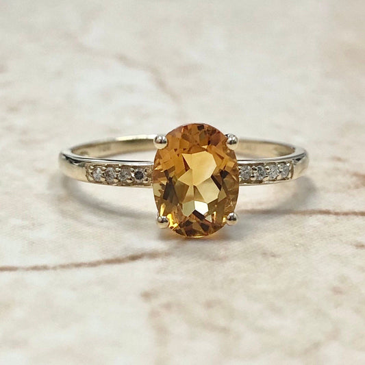 14K Oval Citrine & Diamond Ring - Yellow Gold Citrine Solitaire Ring - November Birthstone - Birthday Gift - Best Gift For Her -Jewelry Sale