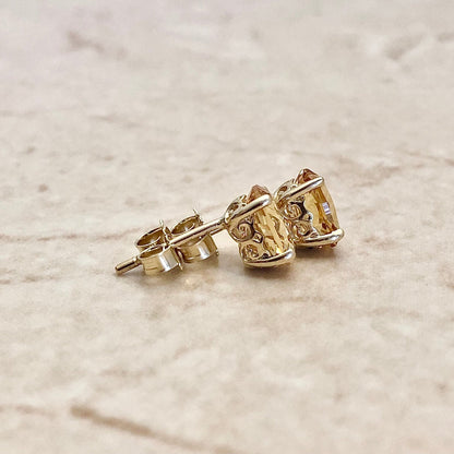 14K Citrine Stud Earrings - Yellow Gold - November Birthstone - Genuine Gemstone - Push Backs - Birthday Gift