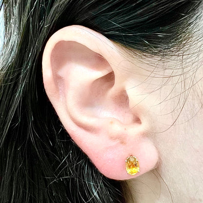 14 Karat Yellow Gold November Birthstone Oval Citrine Stud Earrings