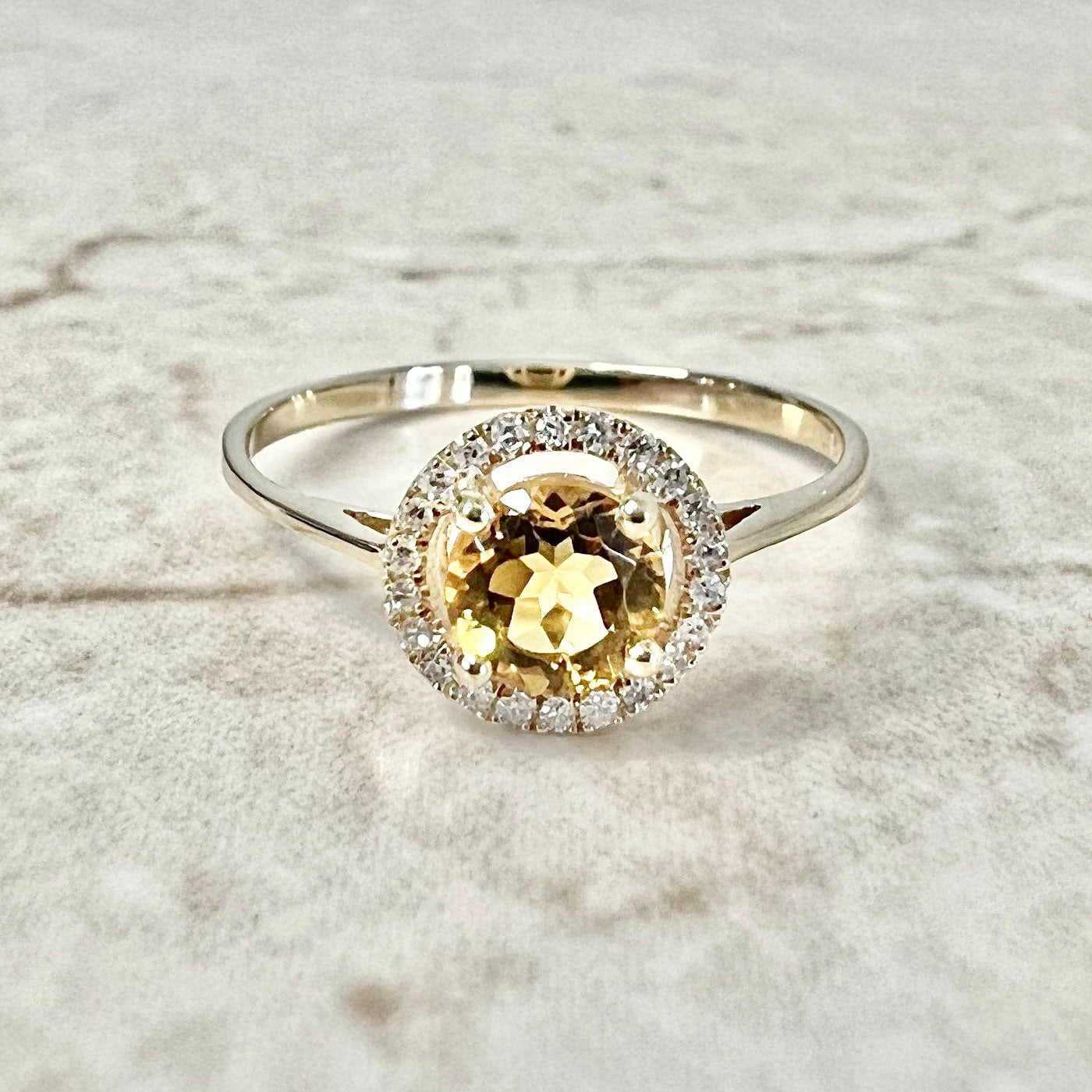 14K Round Citrine Halo Ring - Yellow Gold Citrine Ring - Gemstone Halo Ring - Citrine Promise Ring - November Birthstone Gift -Birthday Gift
