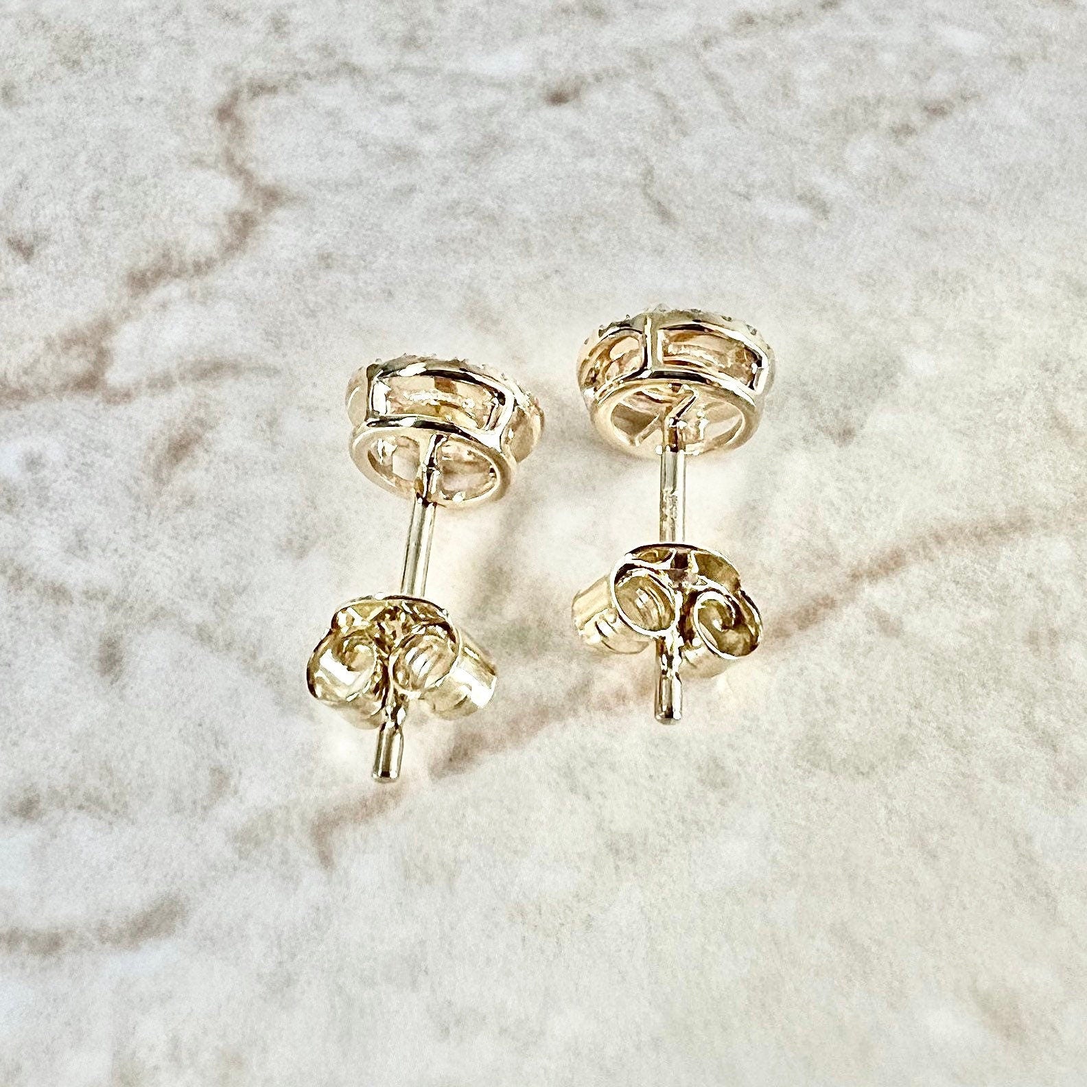 14 Karat Yellow Gold November Birthstone Round Citrine & Diamond Halo Stud Earrings - WeilJewelry