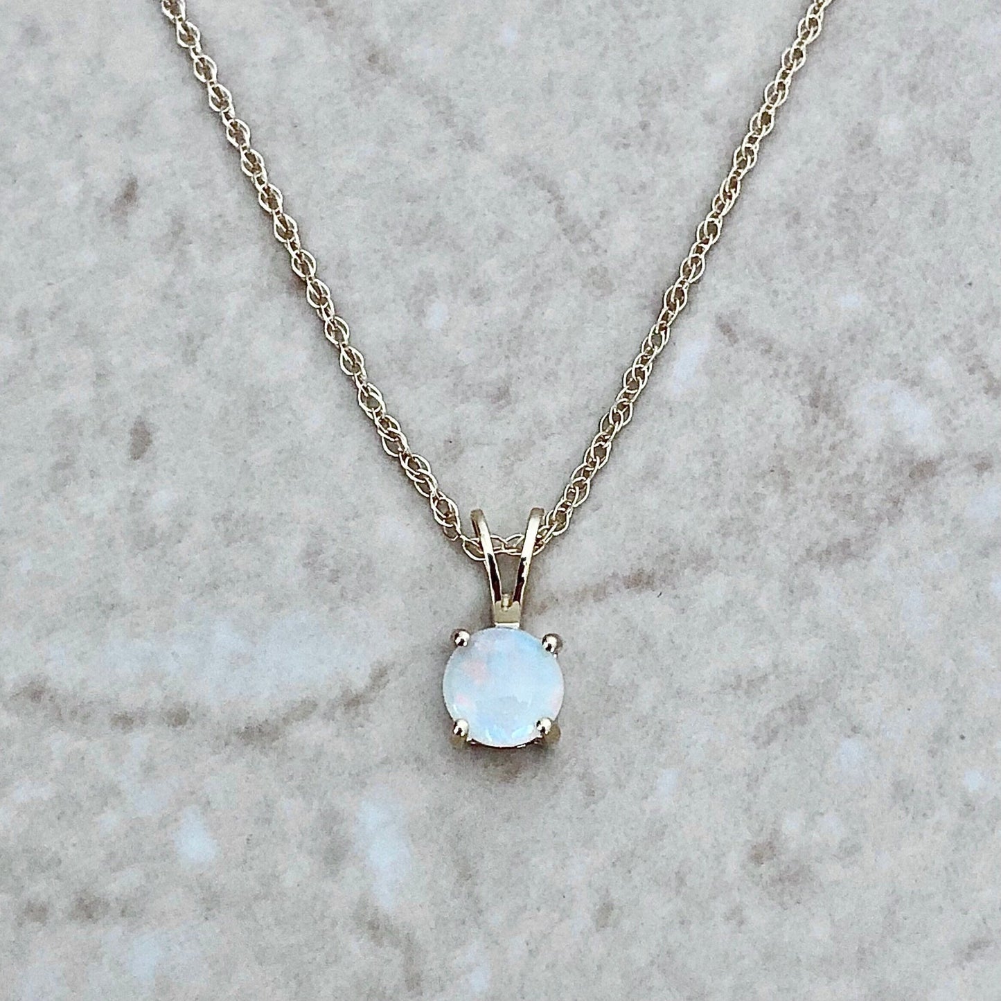 14K Round Opal Pendant Necklace - Yellow Gold Opal Necklace - Genuine Opal Solitaire Necklace - October Birthstone - Birthday Gift For Her