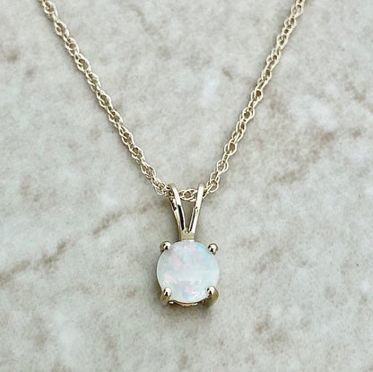 14K Round Opal Pendant Necklace - Yellow Gold Opal Necklace - Genuine Opal Solitaire Necklace - October Birthstone - Birthday Gift For Her