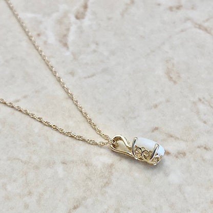 14K Oval Opal Pendant Necklace - Yellow Gold Opal Necklace - Genuine Opal Solitaire Necklace - October Birthstone - Birthday Gift For Her