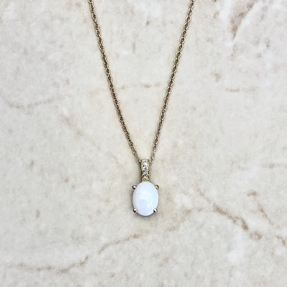 14K Oval Opal Pendant Necklace - Yellow Gold Opal Necklace - Genuine Opal Solitaire Necklace - October Birthstone - Birthday Gift For Her