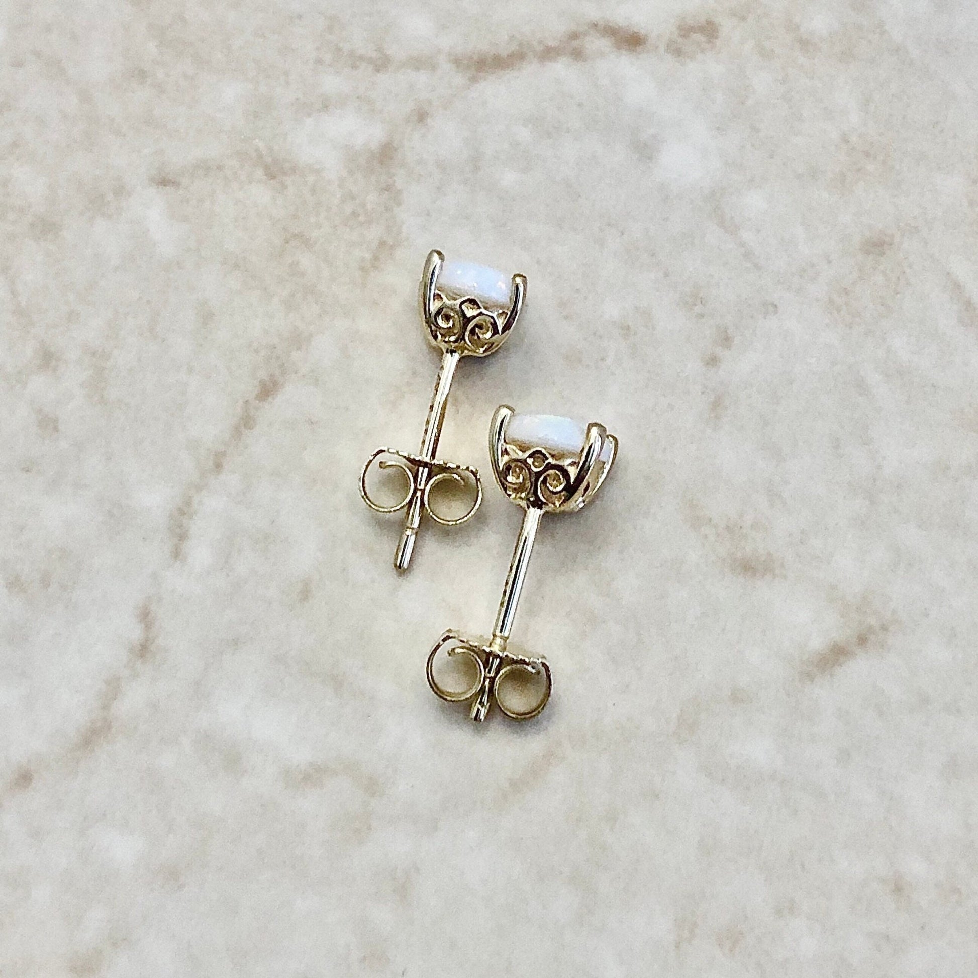14K Oval Opal Stud Earrings - Yellow Gold Opal Studs - Gold Opal Earrings - Genuine Opal Earrings - October Birthstone Gift For Her