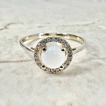 14K Round Opal Halo Ring - Yellow Gold Opal Ring - Gemstone Halo Ring - Opal Promise Ring - October Birthstone Gift - Birthday Gift For Her