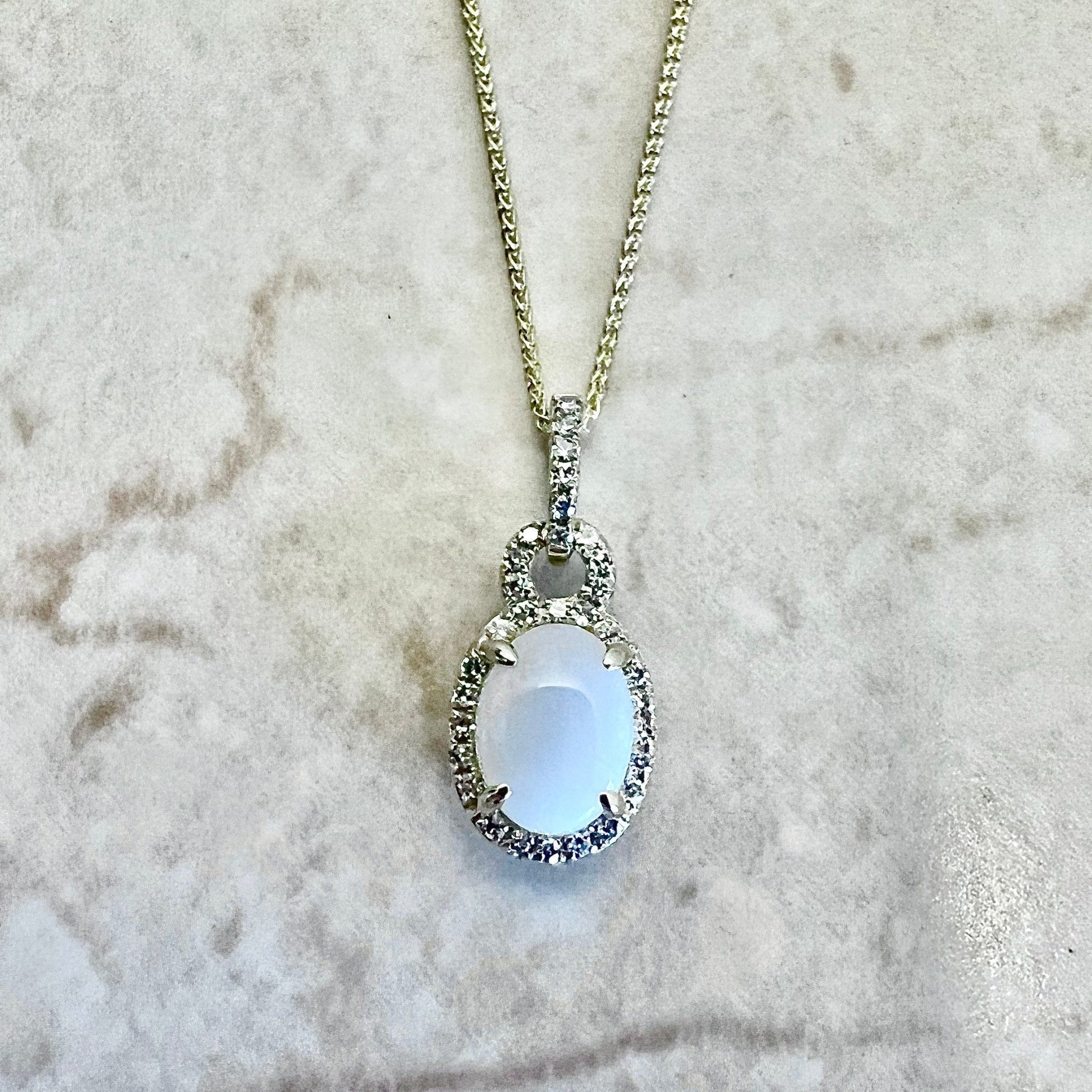14K Opal & Diamond Halo Pendant Necklace - Yellow Gold Pendant - October Birthstone - Genuine Gemstone - 18” Chain - Birthday Gift