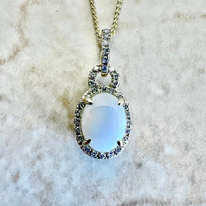 14 Karat Yellow Gold Opal & Diamond Halo Pendant Necklace - WeilJewelry