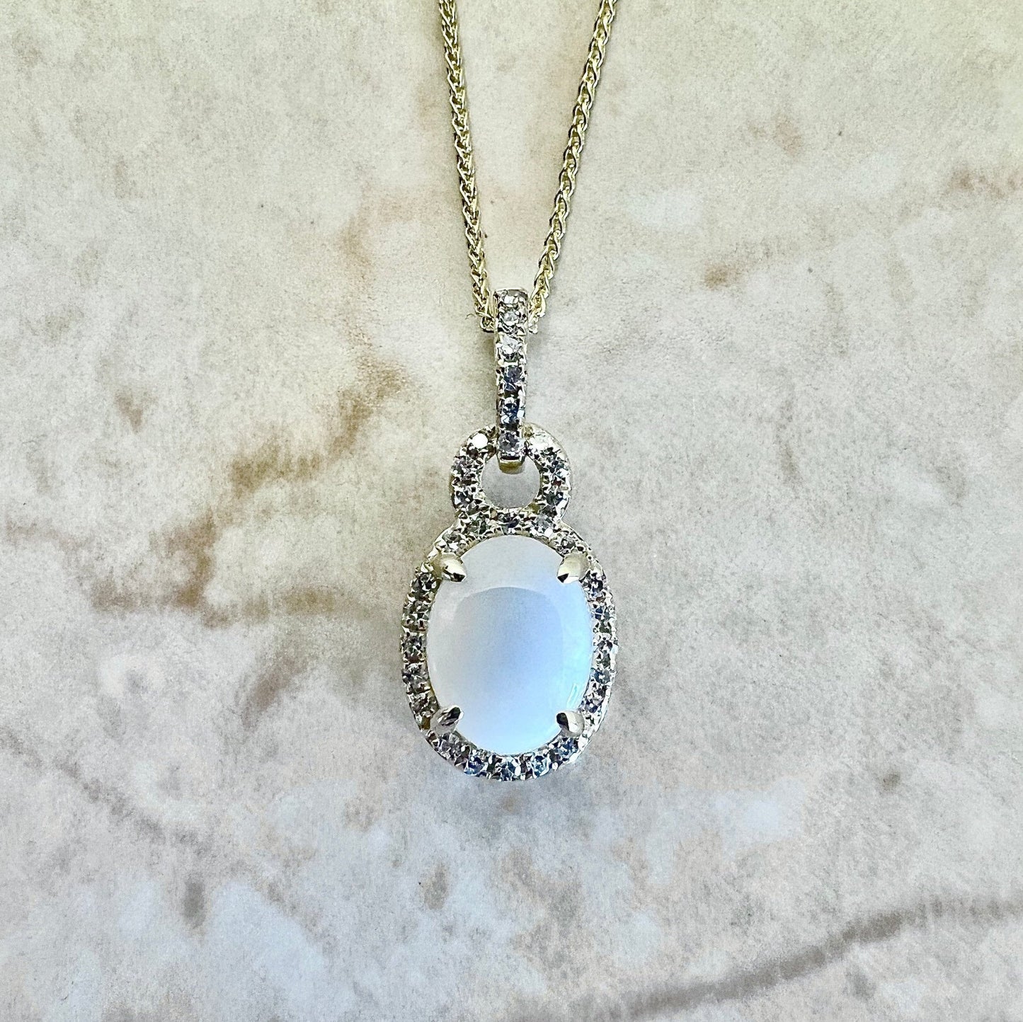 14K Opal & Diamond Halo Pendant Necklace - Yellow Gold Pendant - October Birthstone - Genuine Gemstone - 18” Chain - Birthday Gift