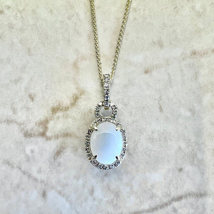 14K Opal & Diamond Halo Pendant Necklace - Yellow Gold Pendant - October Birthstone - Genuine Gemstone - 18” Chain - Birthday Gift