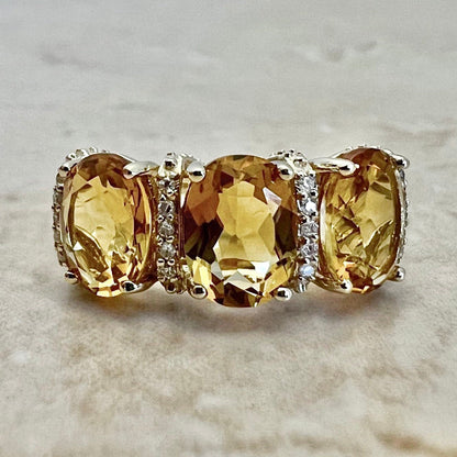 14K Oval Citrine & Diamond Cocktail Ring - Yellow Gold - November Birthstone - Gold Citrine Ring - Size 7 - Birthday Gift