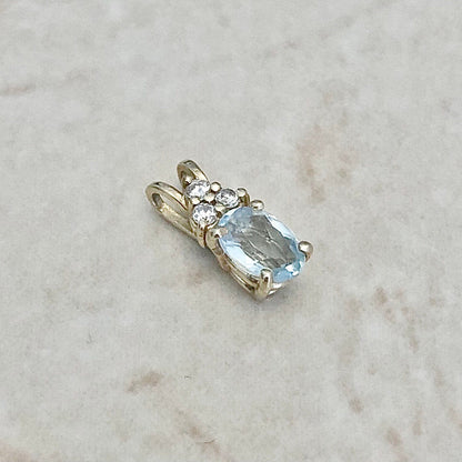 14K Blue Topaz & Diamond Pendant Necklace - Yellow Gold Blue Topaz Pendant - November December Birthstone - Genuine Gemstone - Birthday Gift