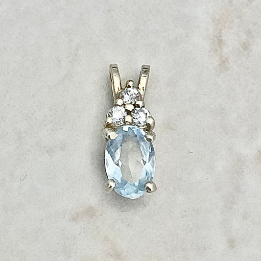 CLEARANCE 40% OFF - 14 Karat Yellow Gold Oval Sky Blue Topaz & Diamond Pendant - WeilJewelry