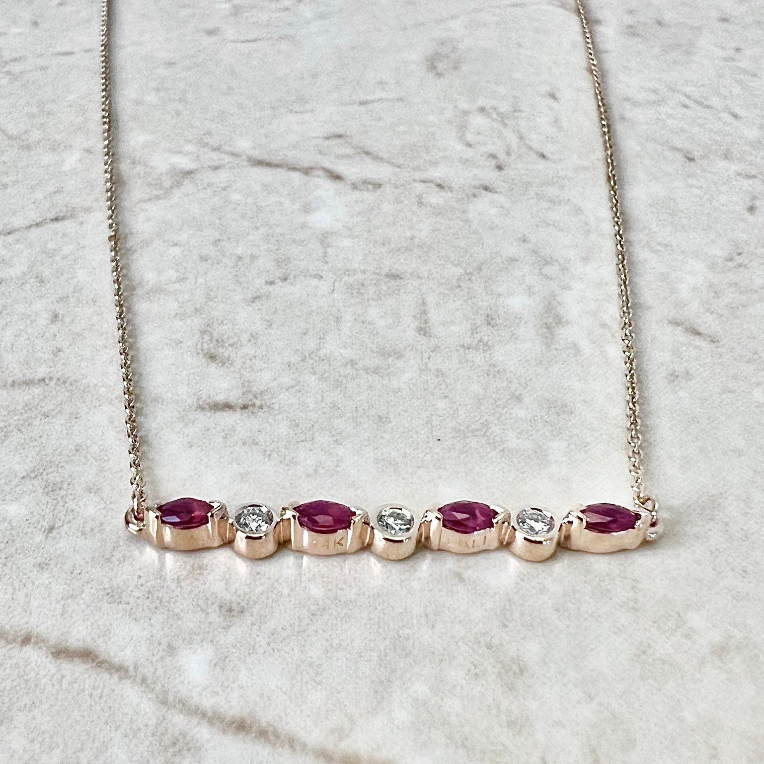 14 Karat Yellow Gold Ruby & Diamond Bar Pendant Necklace - WeilJewelry
