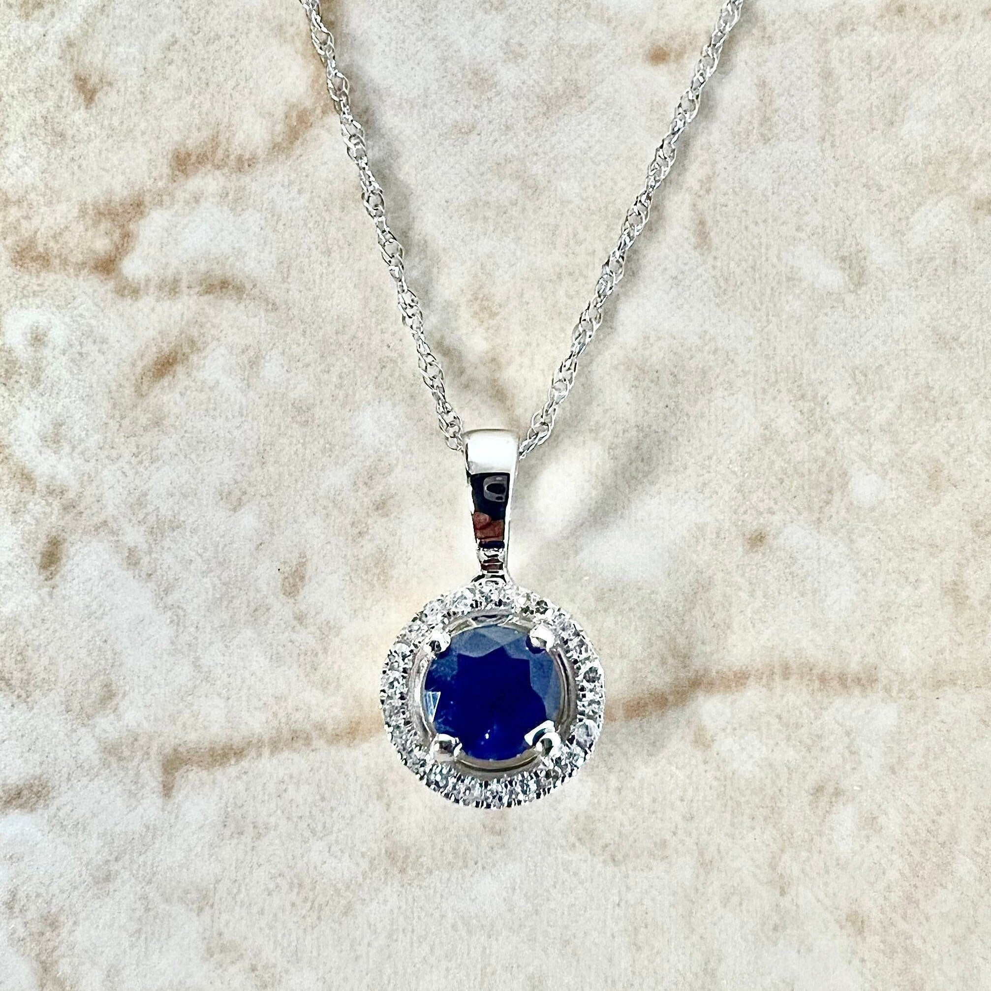 Sapphire and Diamond Oval Pendant in White Gold | KLENOTA