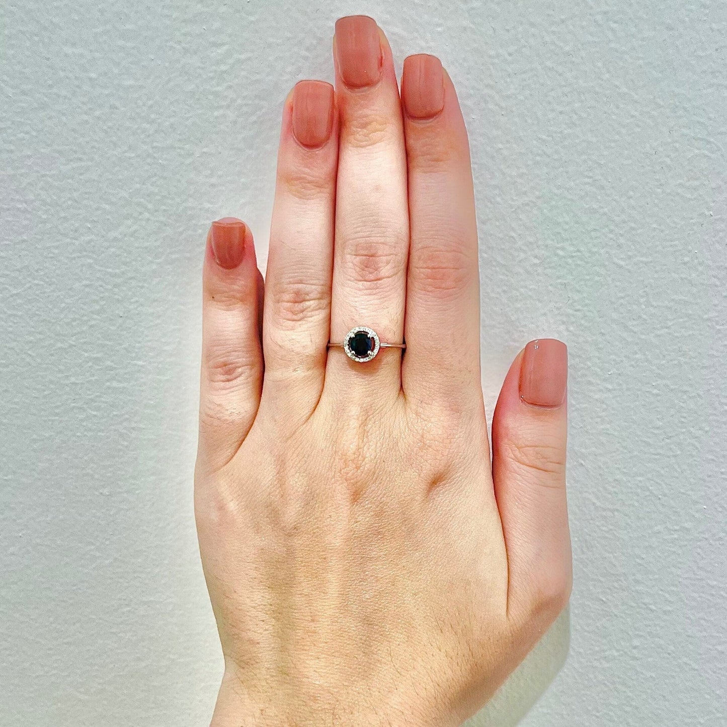 14K Round Sapphire Halo Ring - White Gold Blue Sapphire Ring - Gemstone Halo Ring - Sapphire Promise Ring-September Birthstone-Birthday Gift