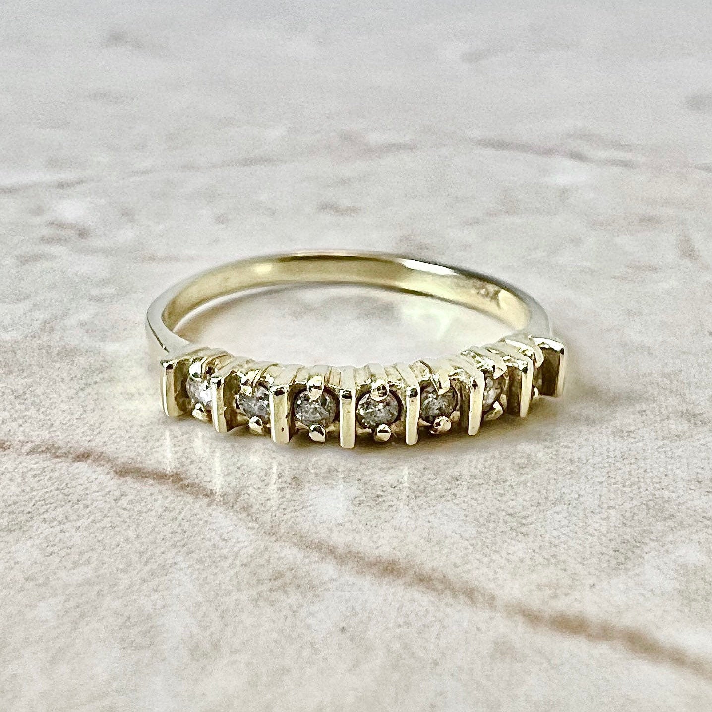 7 Stone Diamond Band - 14 Karat Yellow Gold Half Eternity Ring - Vintage Wedding Ring - Bridal Jewelry - Anniversary Ring - Holiday Gift