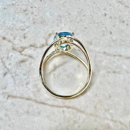 14 Karat Yellow Gold Swiss Blue Topaz Solitaire Cocktail Ring - WeilJewelry